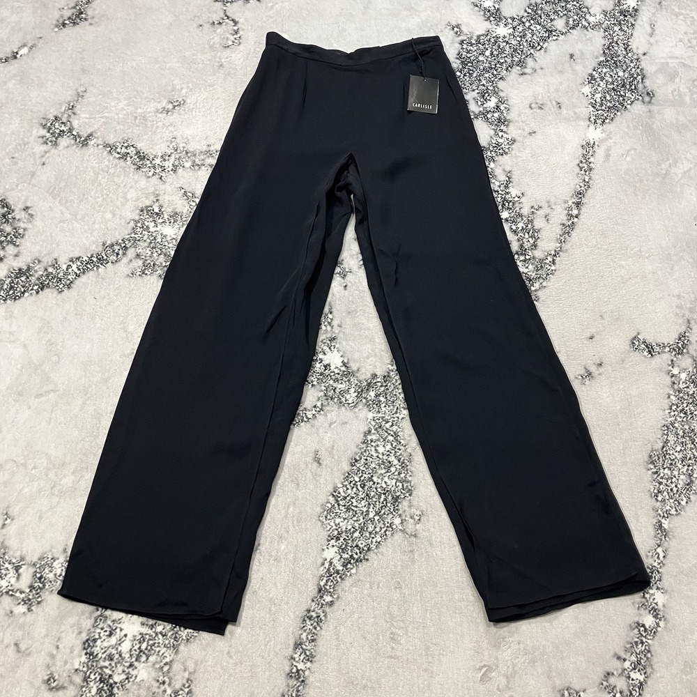Carlisle Black Overlay Wide Leg Pants US‎ 10 NWT Tailored Career Trousers
